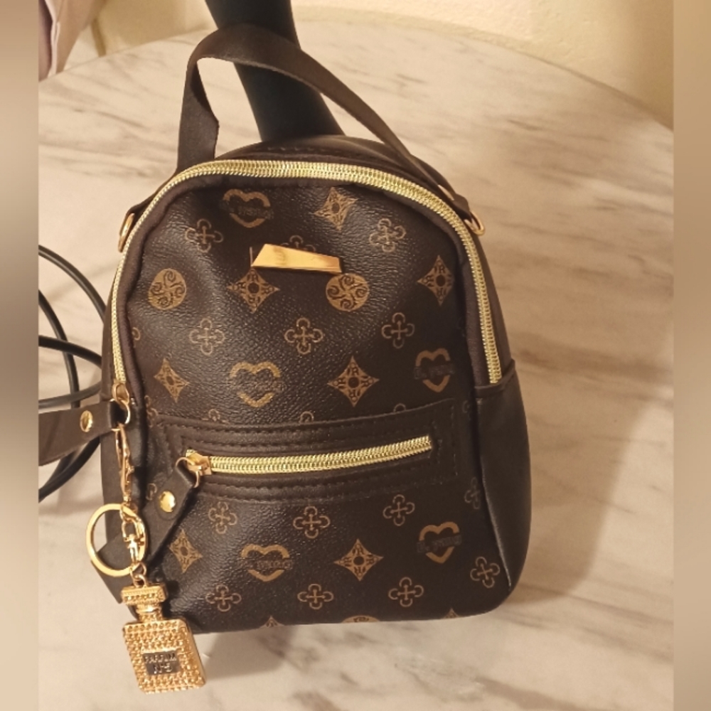 (Coffee) Faux-leather backpack purse